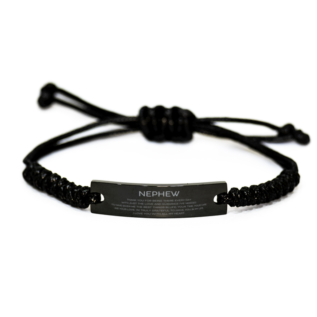 Nephew Gifts, Thank you for being there every day, Thank You Gifts For Nephew, Birthday Christmas Black Rope Bracelet For Nephew