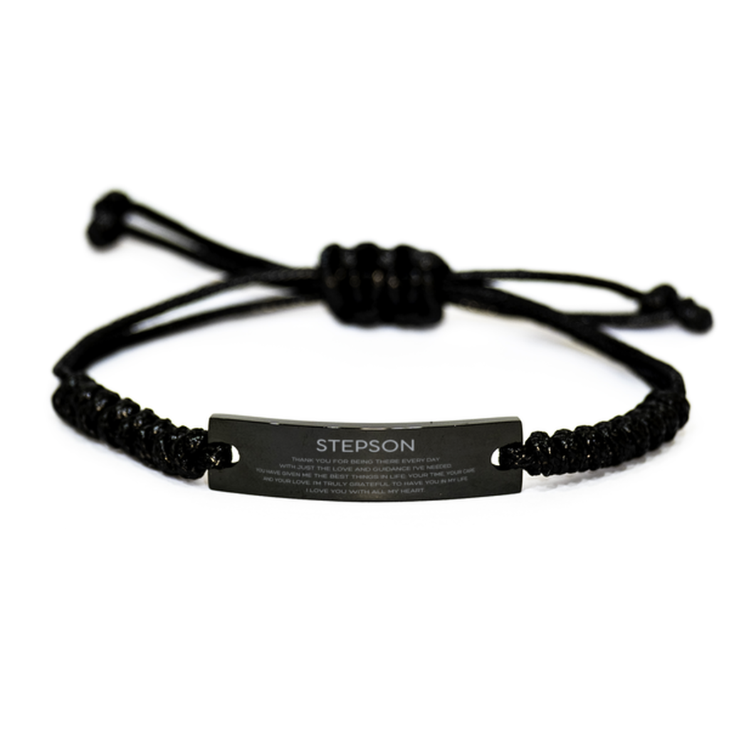 Stepson Gifts, Thank you for being there every day, Thank You Gifts For Stepson, Birthday Christmas Black Rope Bracelet For Stepson